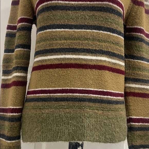 Zara Striped Olive Green Mohair Wool Blend Sweater Crew Neck Long Sleeve Sz L - Picture 3 of 11